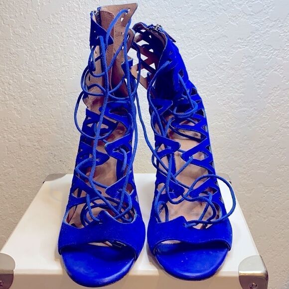 Joie Quinn Deep Indigo Pumps Sz 38.5 Lace Up - Picture 3 of 6